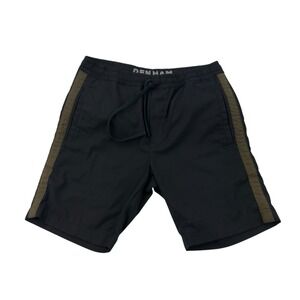 Denham Black Green Stripe Stretch Elastic Waist Shorts Men's Size Small
